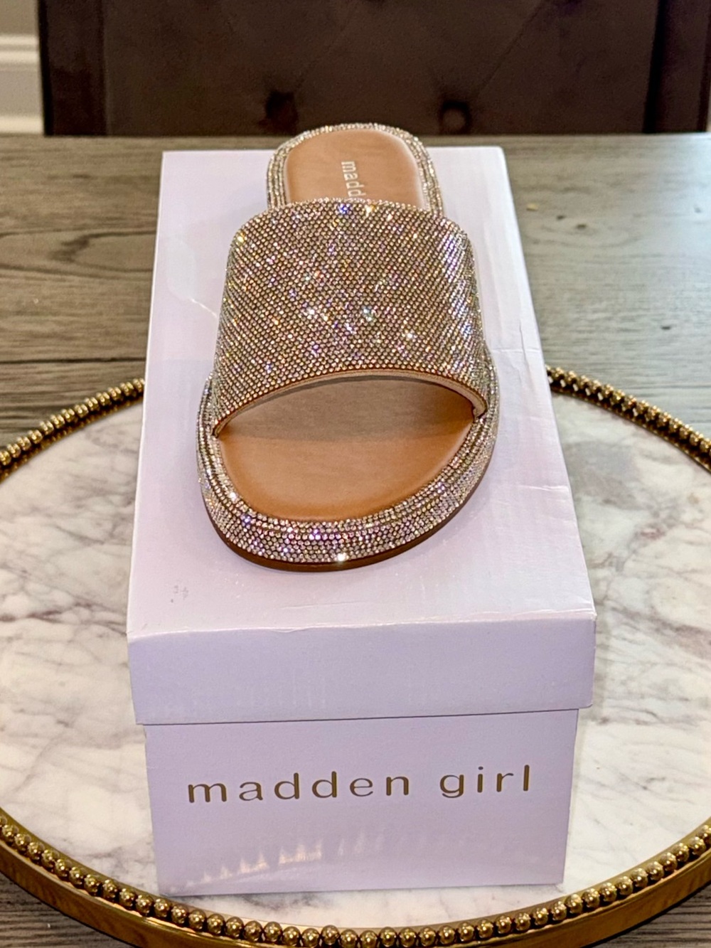 Madden Girl Addiie Silver Rhinestone Slide Sandals | Sz: 7 (NWB)